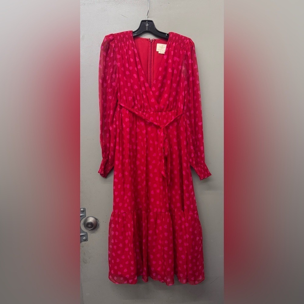 Kate Spade red silk heartbeat valentine dress red with pink heart size 0/ XS